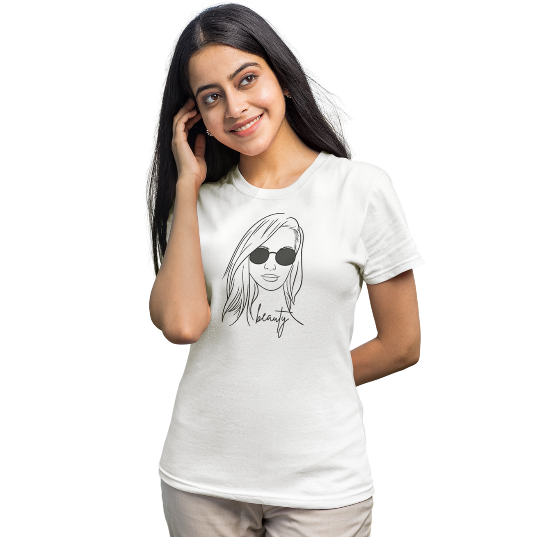 Girl Face Illustration Graphic Design Half Sleeve Printed T-shirt