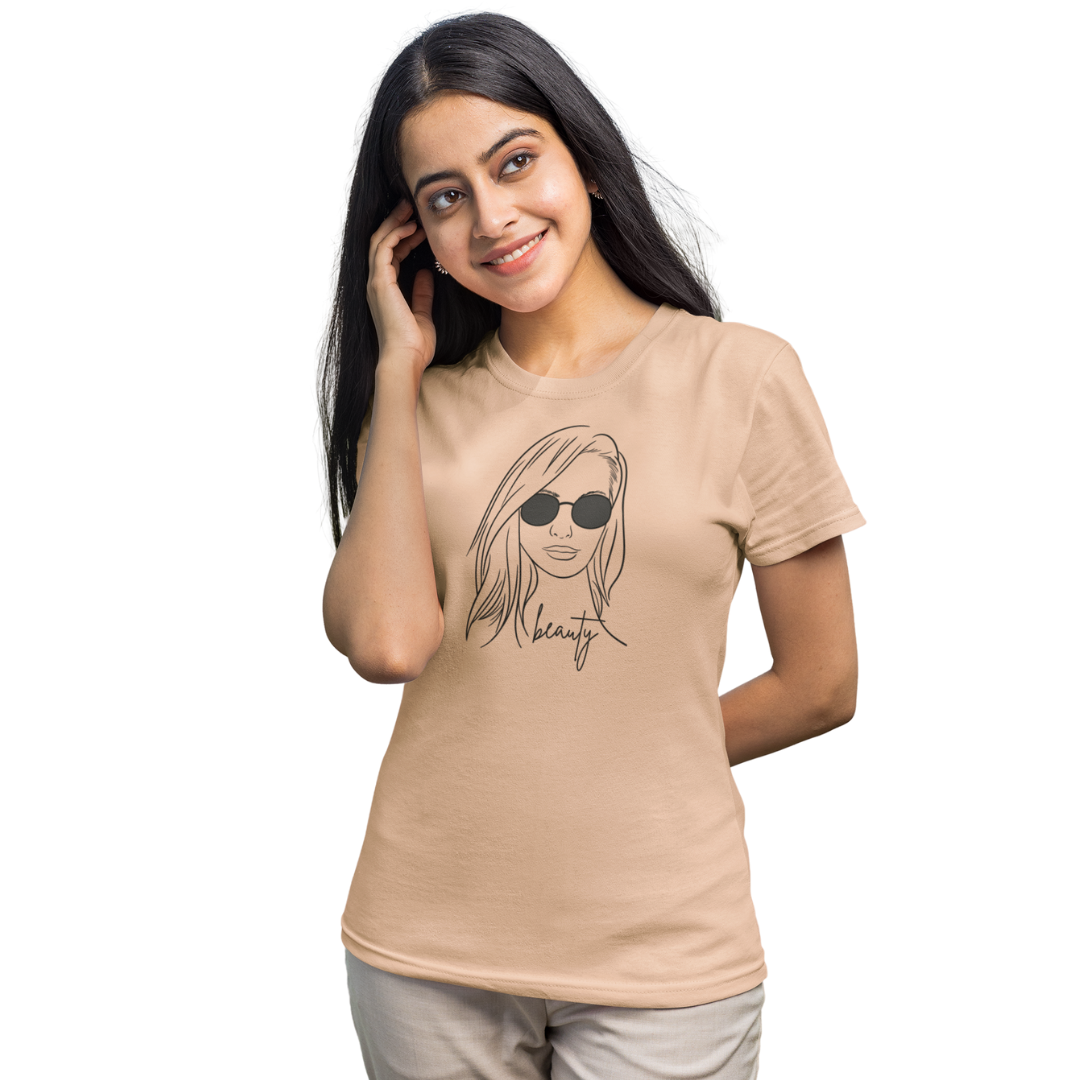 Girl Face Illustration Graphic Design Half Sleeve Printed T-shirt