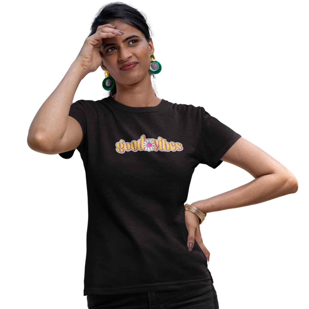 Good Vibes Classic Half Sleeve Printed T-shirt for Women