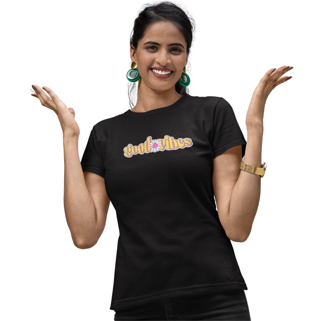 Good Vibes Classic Half Sleeve Printed T-shirt for Women