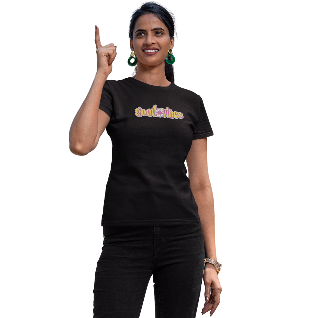 Good Vibes Classic Half Sleeve Printed T-shirt for Women