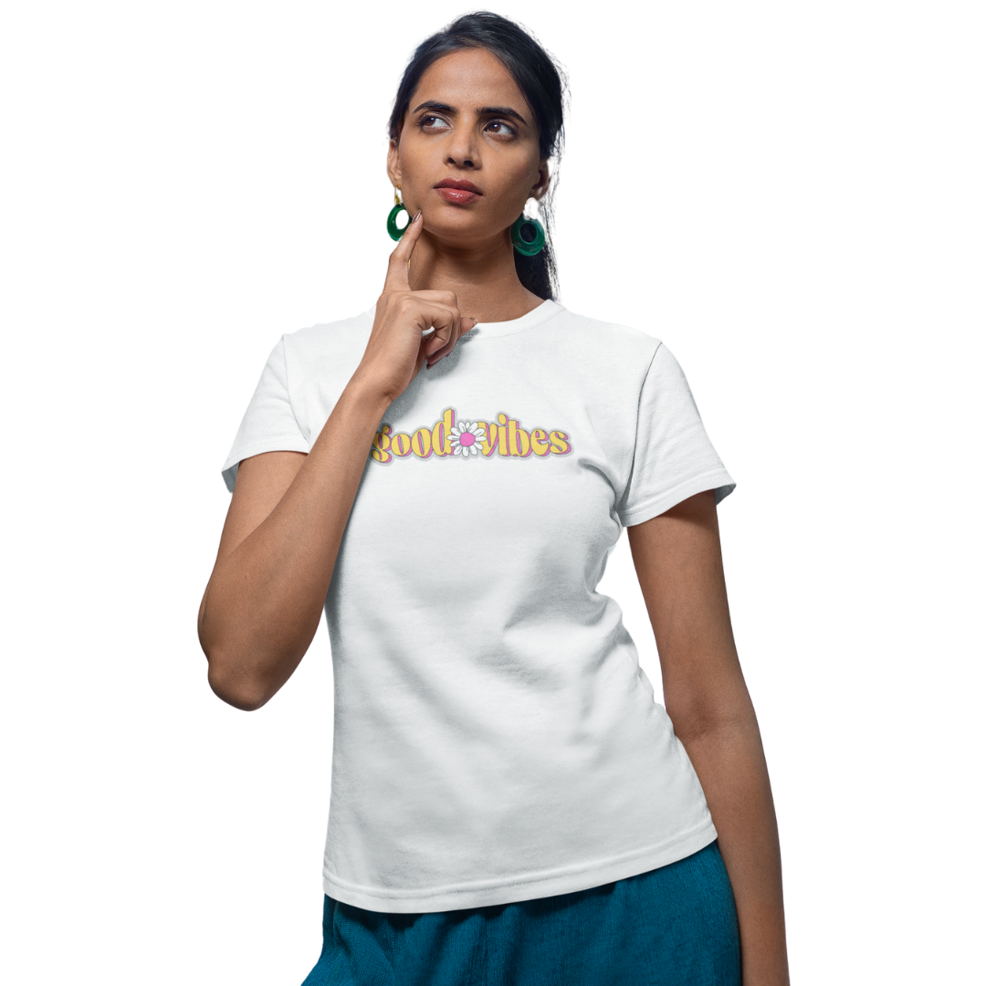 Good Vibes Classic Half Sleeve Printed T-shirt for Women