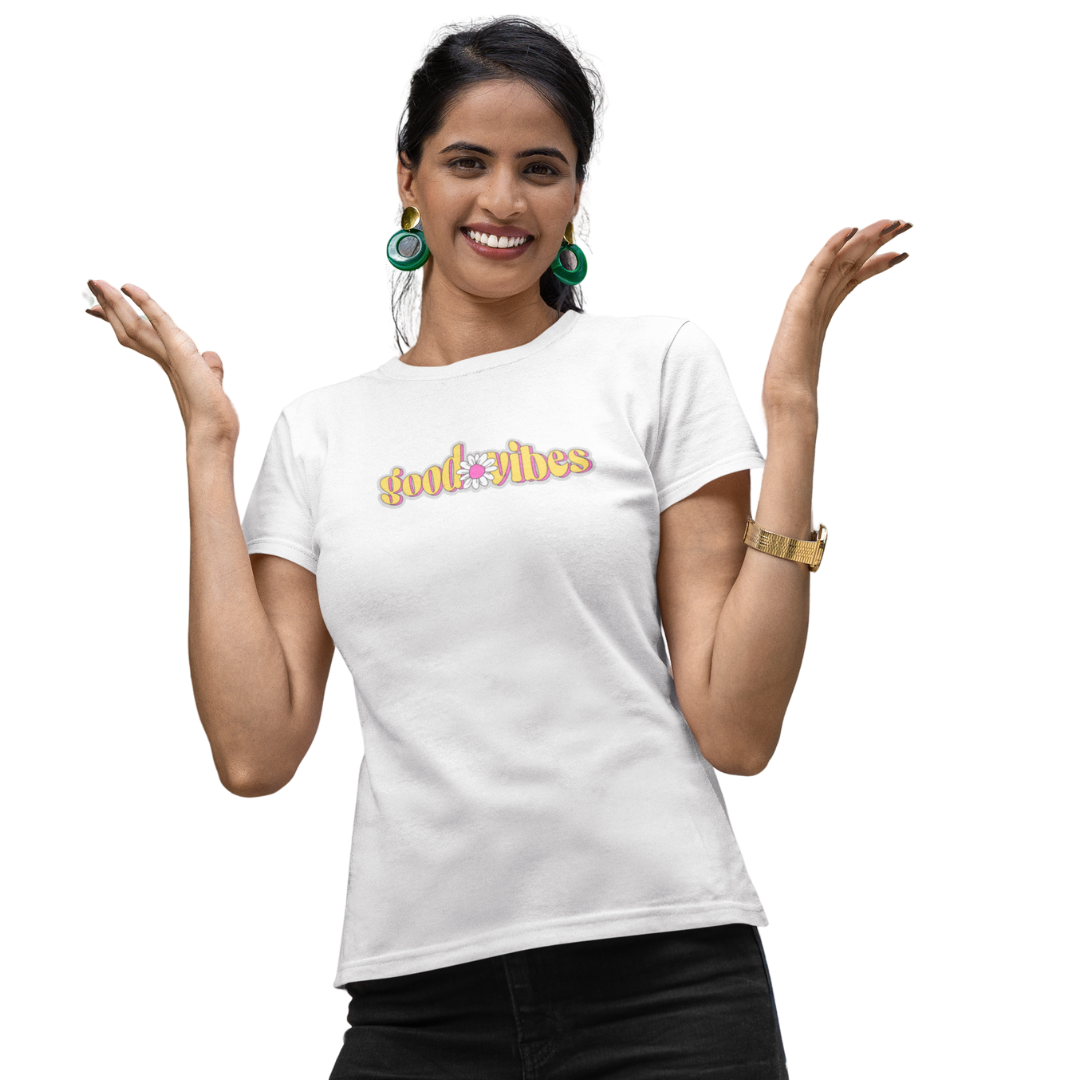 Good Vibes Classic Half Sleeve Printed T-shirt for Women