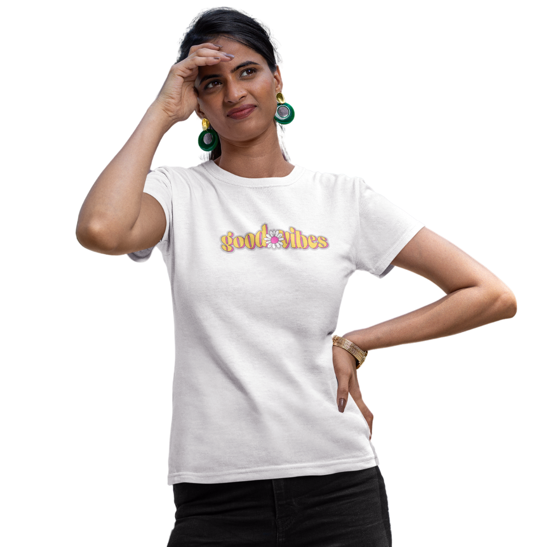 Good Vibes Classic Half Sleeve Printed T-shirt for Women