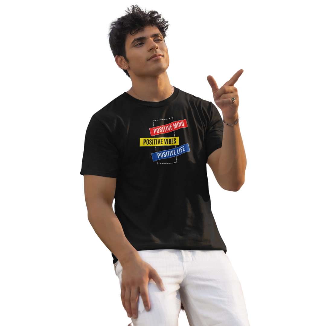Positive Mind, Positive Vibes, Positive Life | Motivational Graphic Printed Unisex T-Shirt | Regular Fit | 100% Cotton