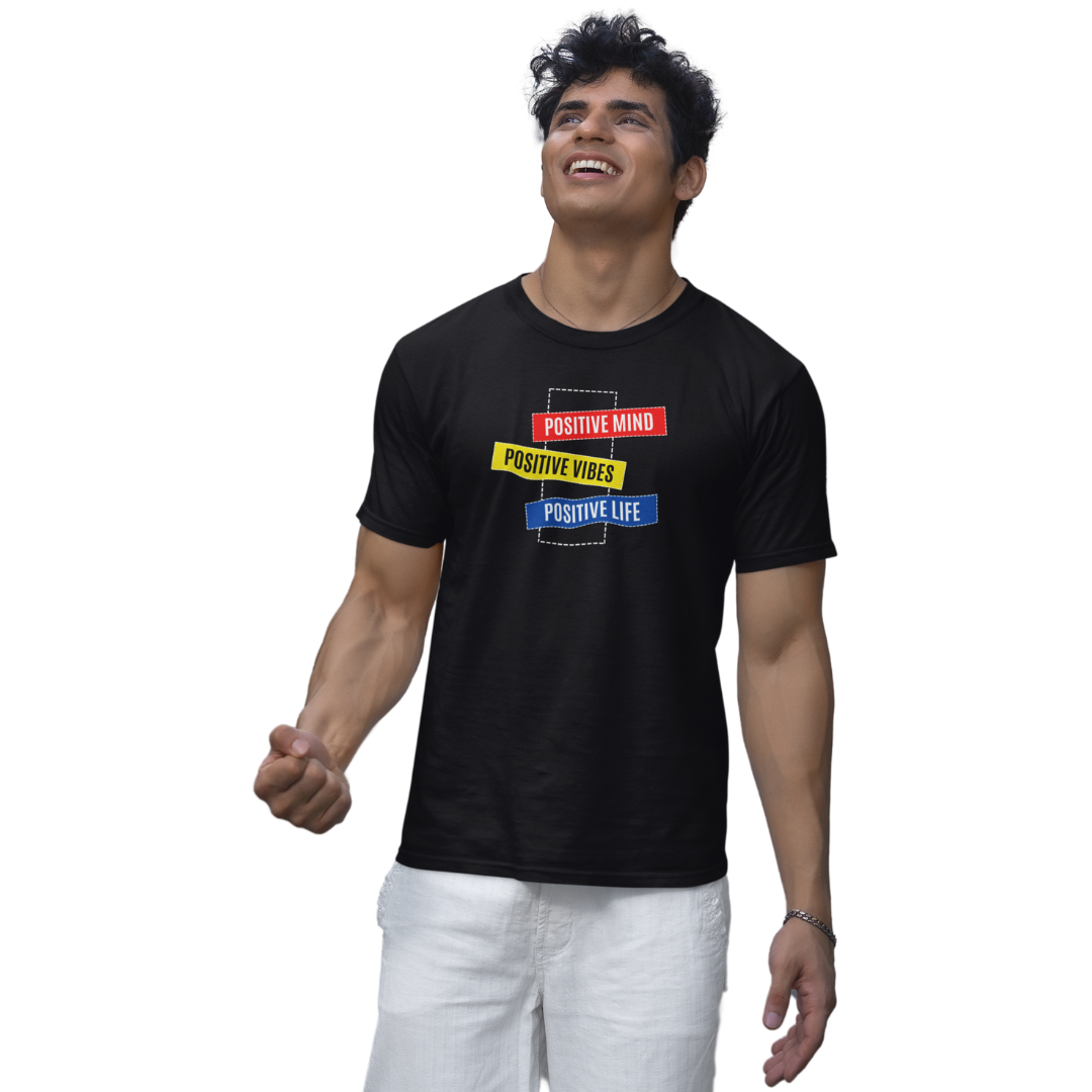 Positive Mind, Positive Vibes, Positive Life | Motivational Graphic Printed Unisex T-Shirt | Regular Fit | 100% Cotton