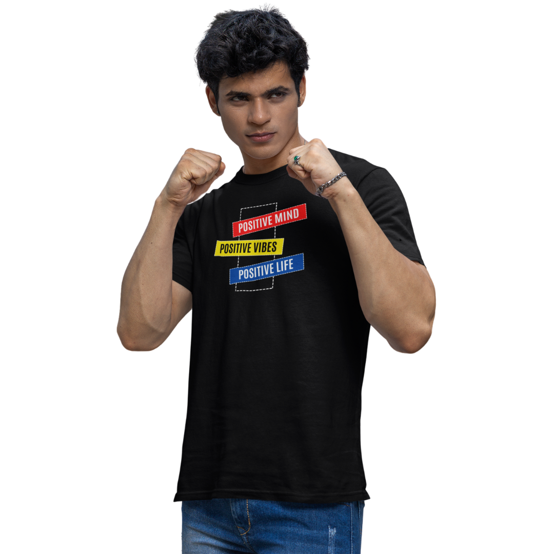 Positive Mind, Positive Vibes, Positive Life | Motivational Graphic Printed Unisex T-Shirt | Regular Fit | 100% Cotton