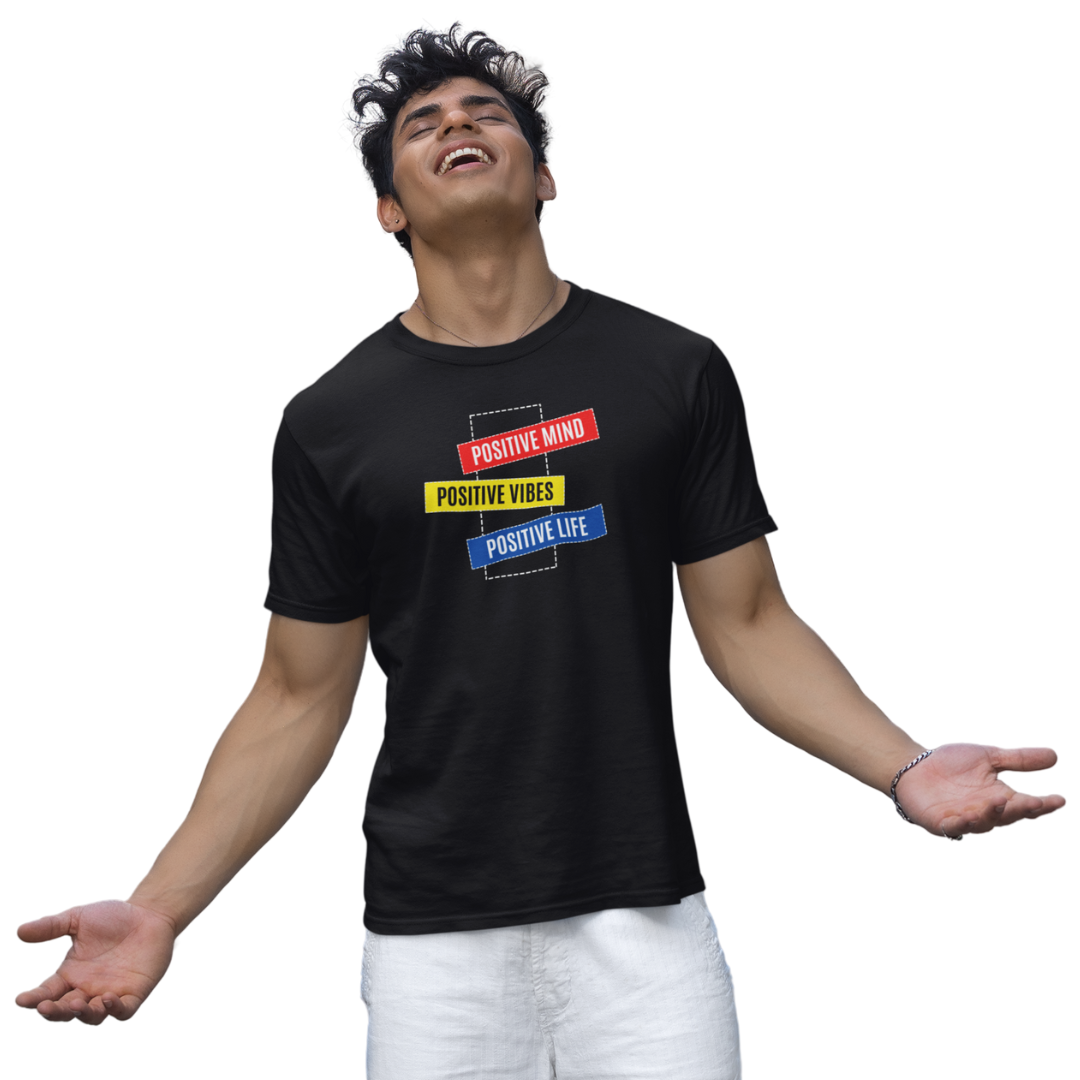 Positive Mind, Positive Vibes, Positive Life | Motivational Graphic Printed Unisex T-Shirt | Regular Fit | 100% Cotton