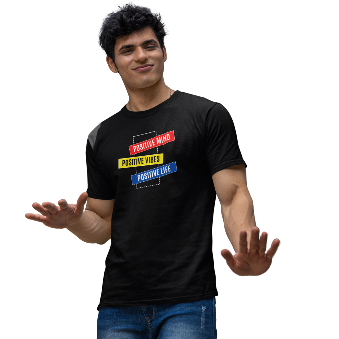 Positive Mind, Positive Vibes, Positive Life | Motivational Graphic Printed Unisex T-Shirt | Regular Fit | 100% Cotton