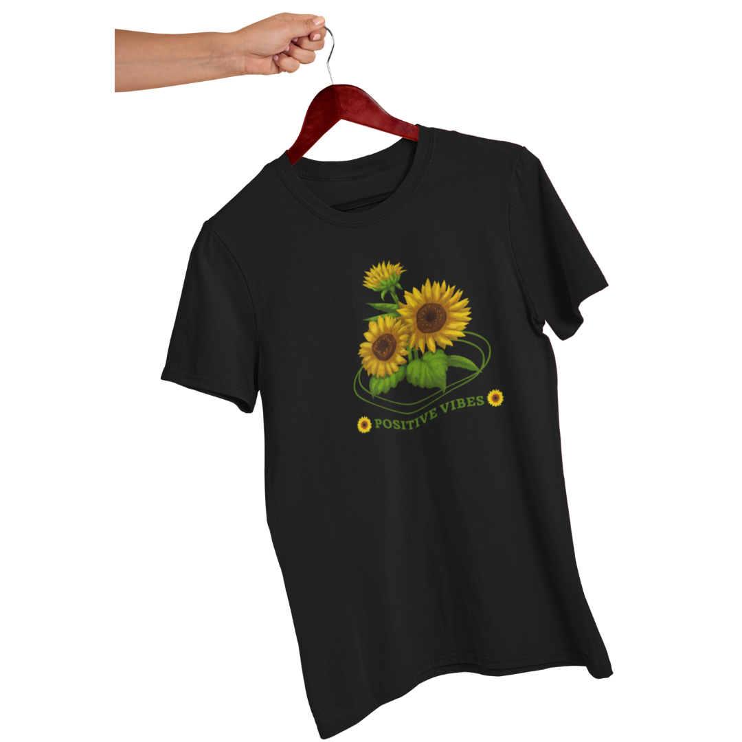 Positive Vibes Graphic T-Shirt for Women | Uplifting Design | Comfortable Casual Regular Fit | 100% Cotton