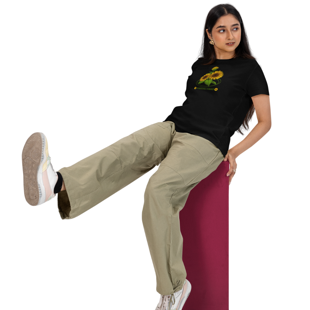 Positive Vibes Graphic T-Shirt for Women | Uplifting Design | Comfortable Casual Regular Fit | 100% Cotton