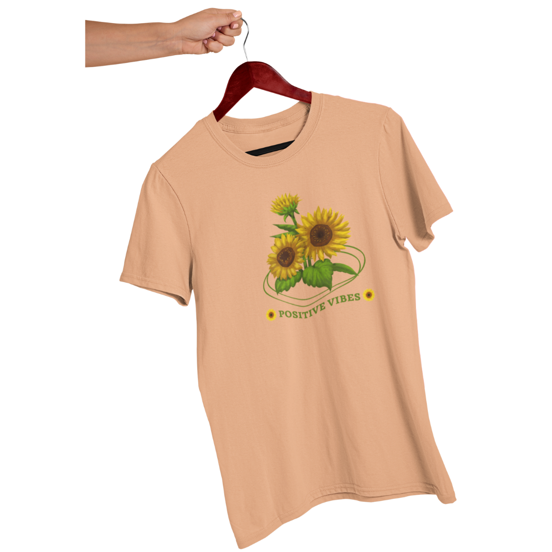 Positive Vibes Graphic T-Shirt for Women | Uplifting Design | Comfortable Casual Regular Fit | 100% Cotton