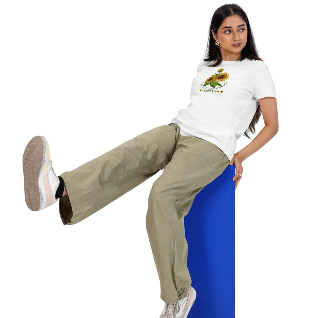 Positive Vibes Graphic T-Shirt for Women | Uplifting Design | Comfortable Casual Regular Fit | 100% Cotton