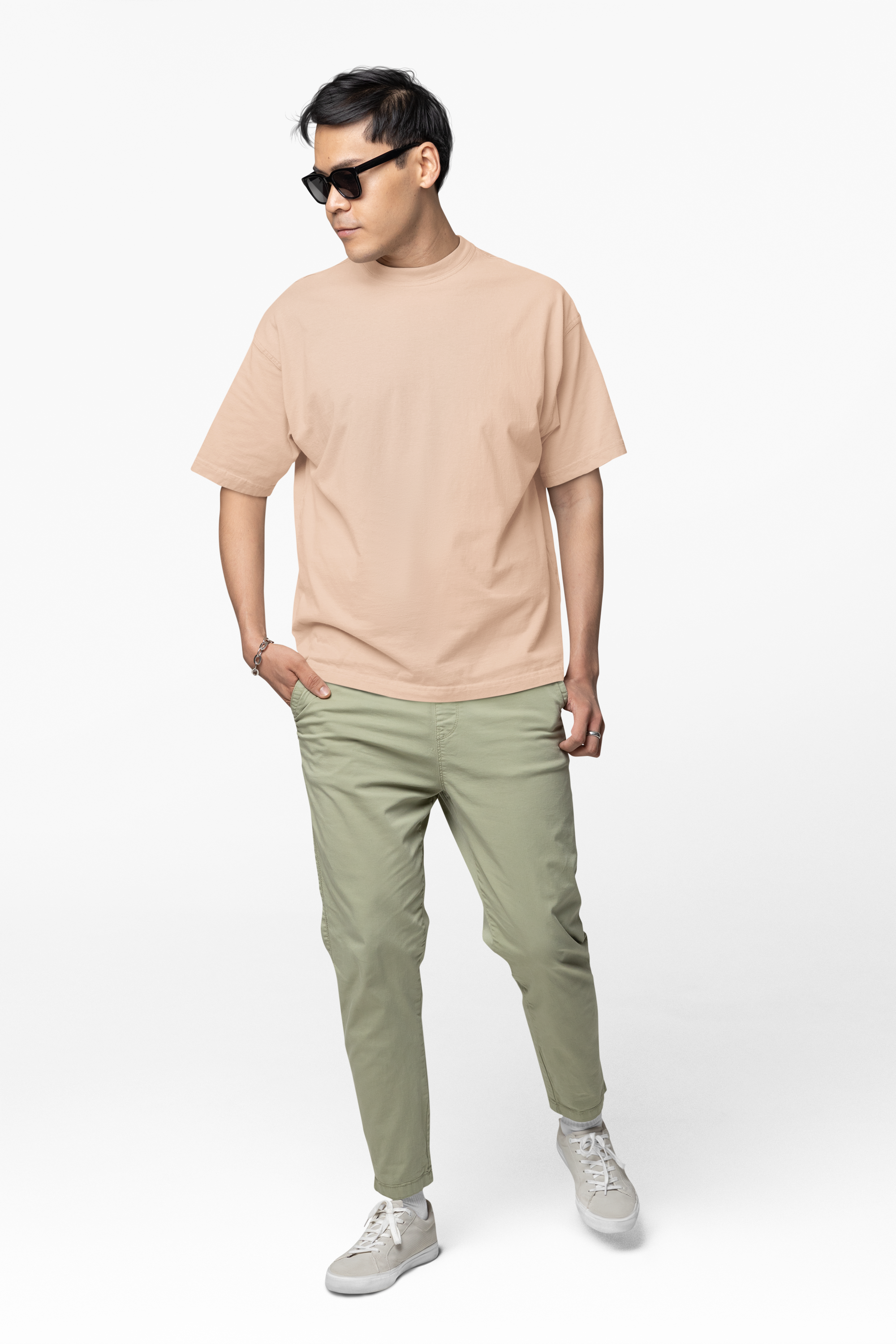 Chicemporia Oversized Unisex Beige T-Shirt | Premium Cotton Drop Shoulder Tee