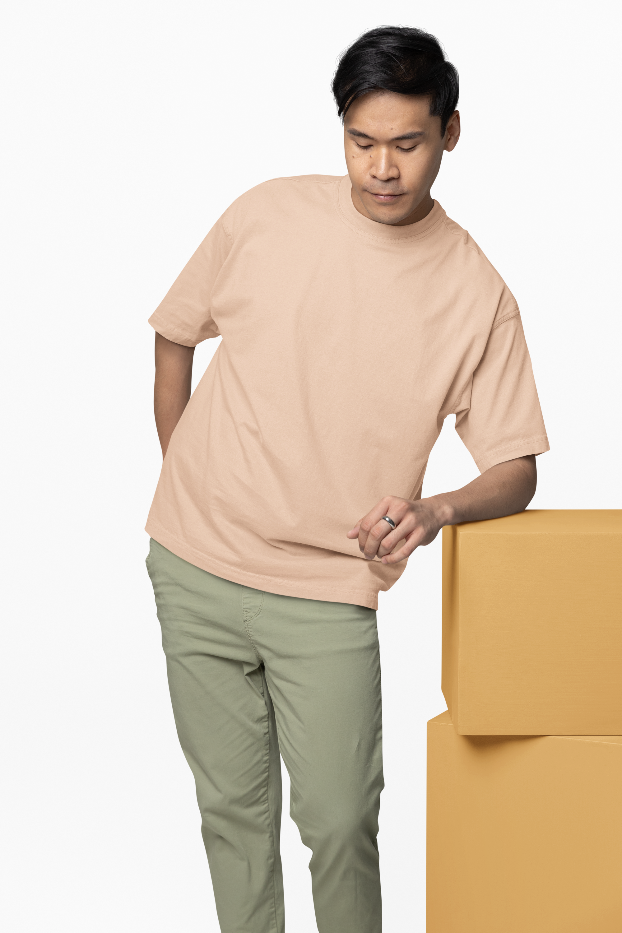 Chicemporia Oversized Unisex Beige T-Shirt | Premium Cotton Drop Shoulder Tee