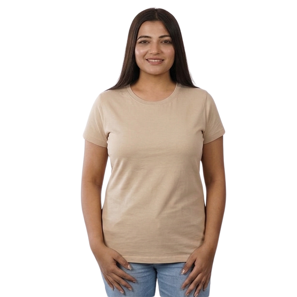 Chicemporia Couple T-Shirt Combo | Solid Beige Matching Tees for Men & Women (Pack of 2)