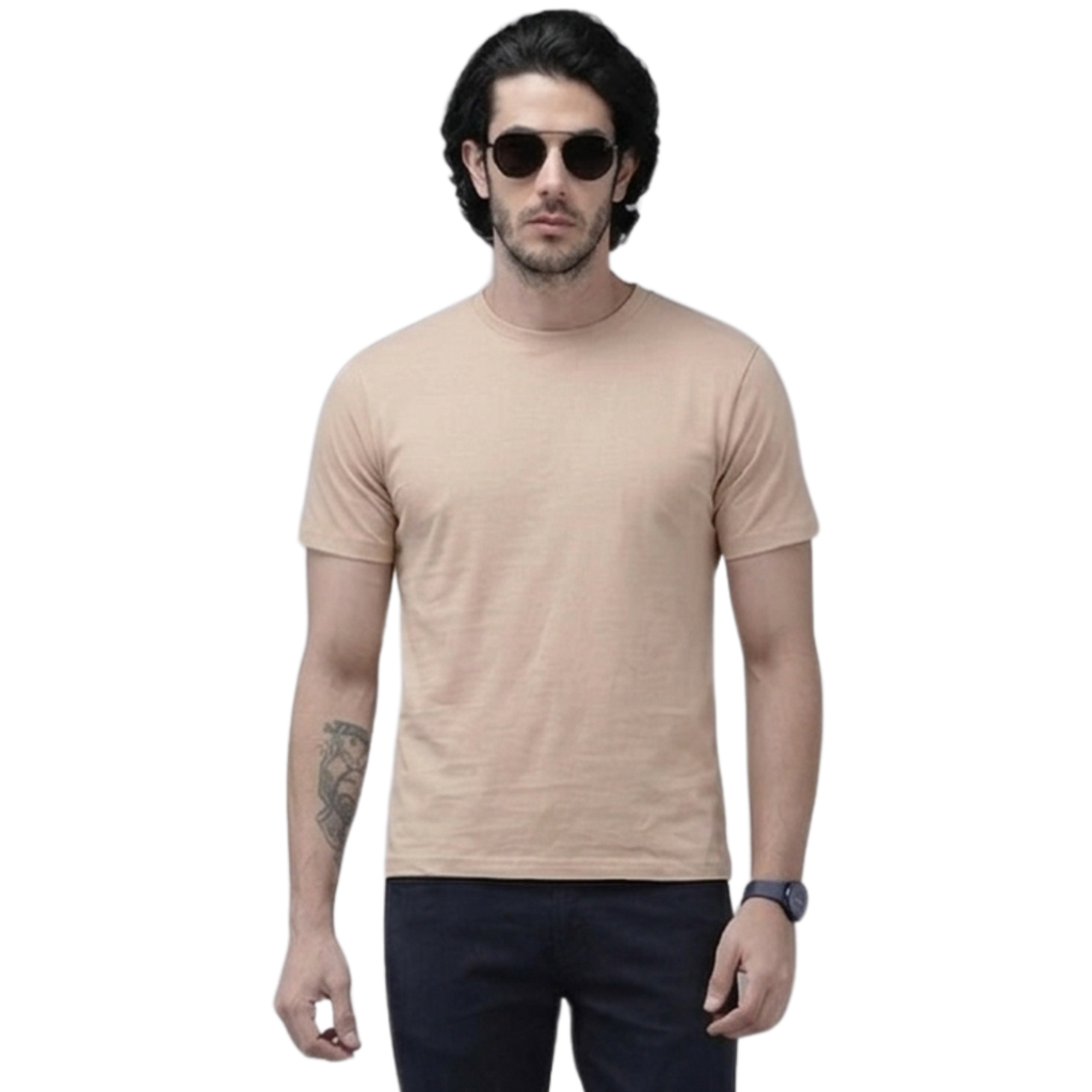 Chicemporia Luxe Solid Beige T-Shirt | Premium Ultra-Soft Regular Fit