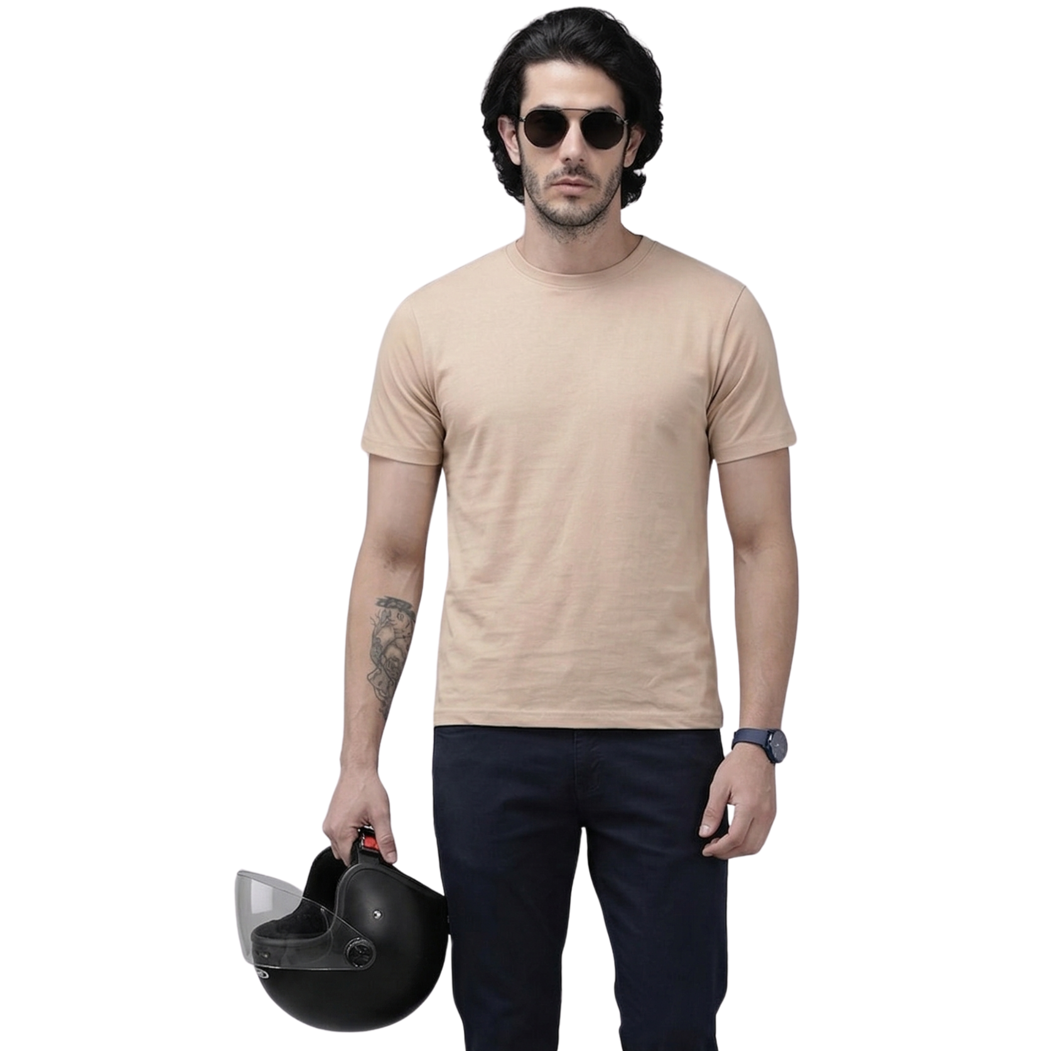 Chicemporia Luxe Solid Beige T-Shirt | Premium Ultra-Soft Regular Fit