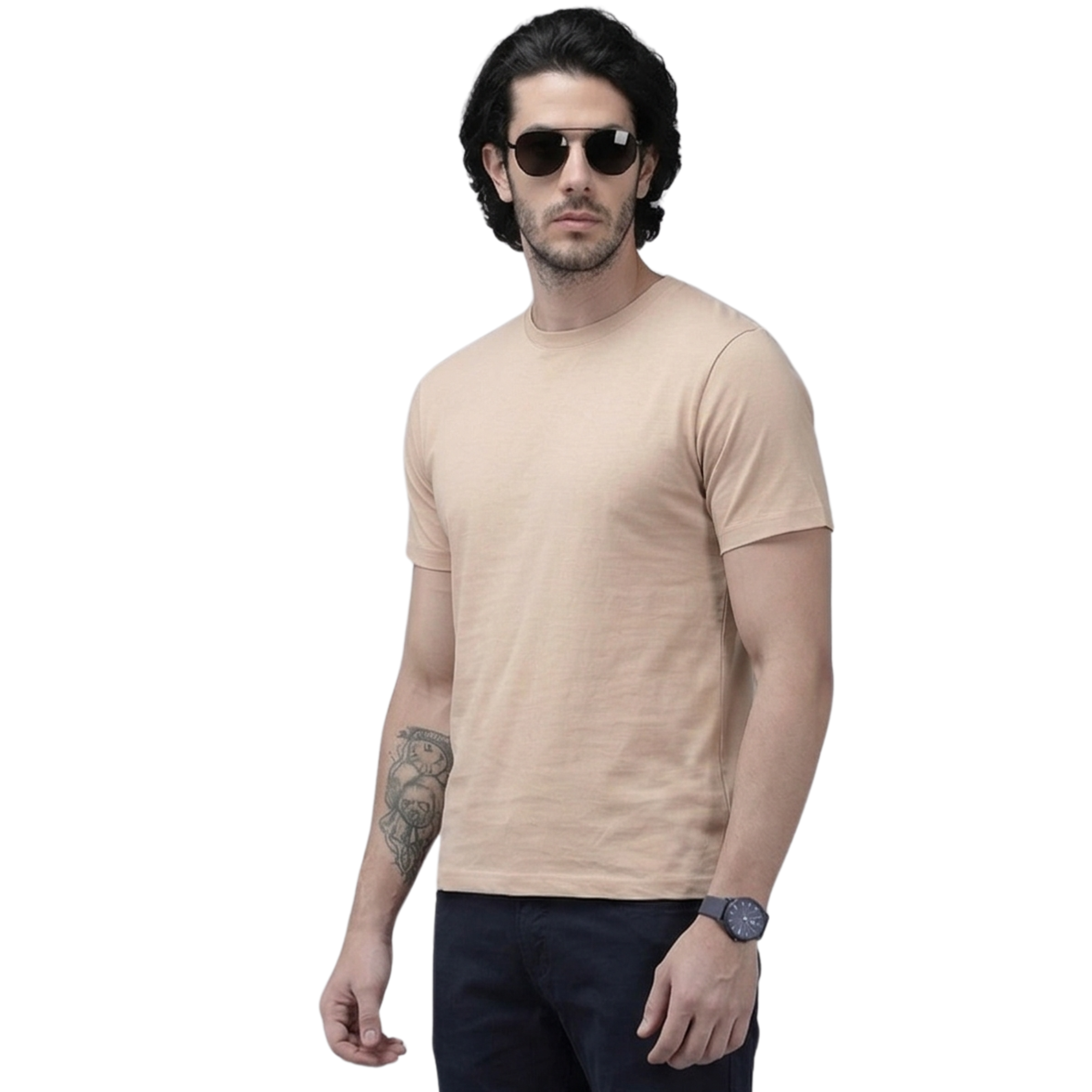 Chicemporia Luxe Solid Beige T-Shirt | Premium Ultra-Soft Regular Fit