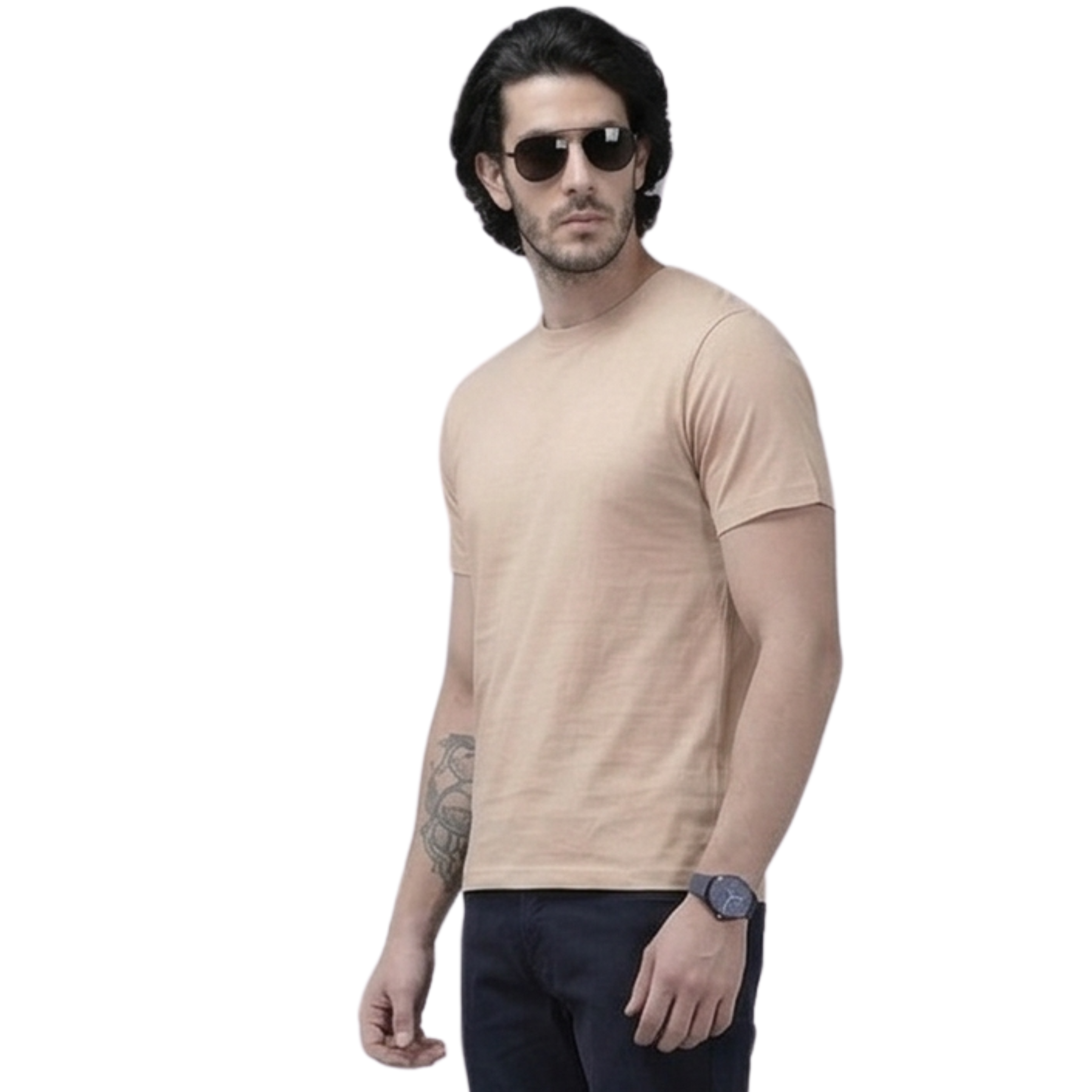 Chicemporia Luxe Solid Beige T-Shirt | Premium Ultra-Soft Regular Fit