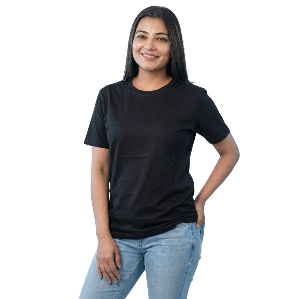 Chicemporia Couple T-Shirt Combo | Solid Classic Black Matching Tees for Men & Women (Pack of 2)