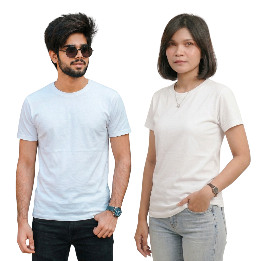 Chicemporia Couple T-Shirt Combo | Solid White Matching Tees for Men & Women (Pack of 2)