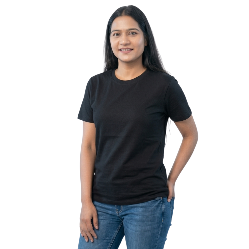 Chicemporia Women's Luxe Classic Black Ultra-Soft Regular Fit Tee