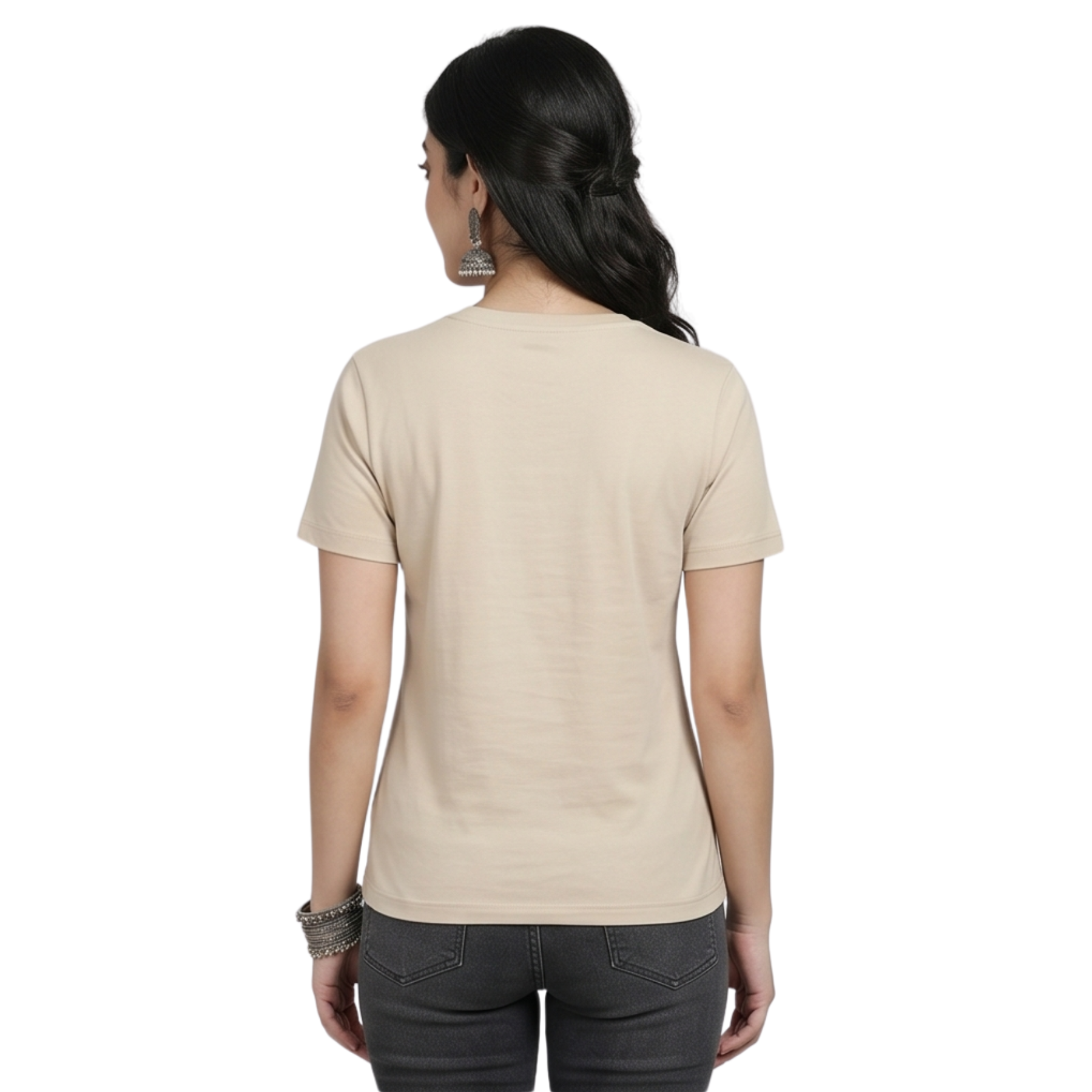 Chicemporia Women's Luxe Beige Ultra-Soft Regular Fit Tee