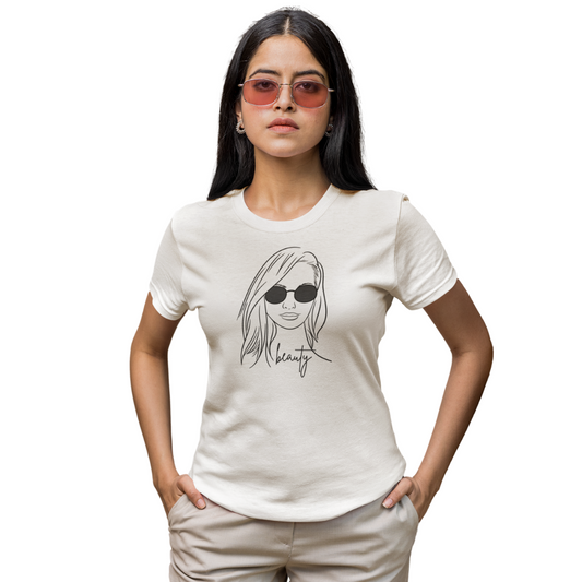 Girl Face Illustration Graphic Design Half Sleeve Printed T-shirt