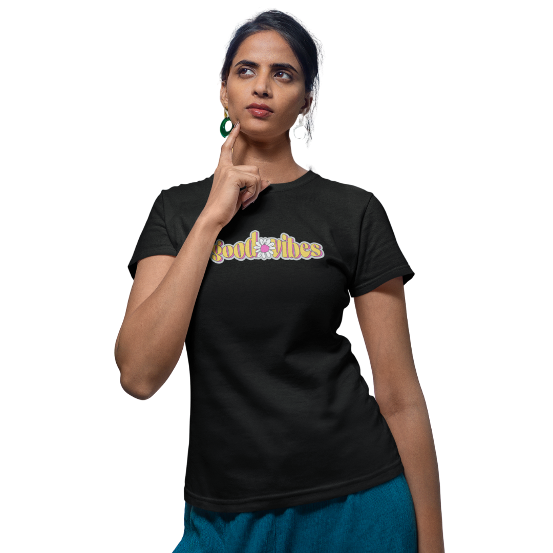 Good Vibes Classic Half Sleeve Printed T-shirt for Women