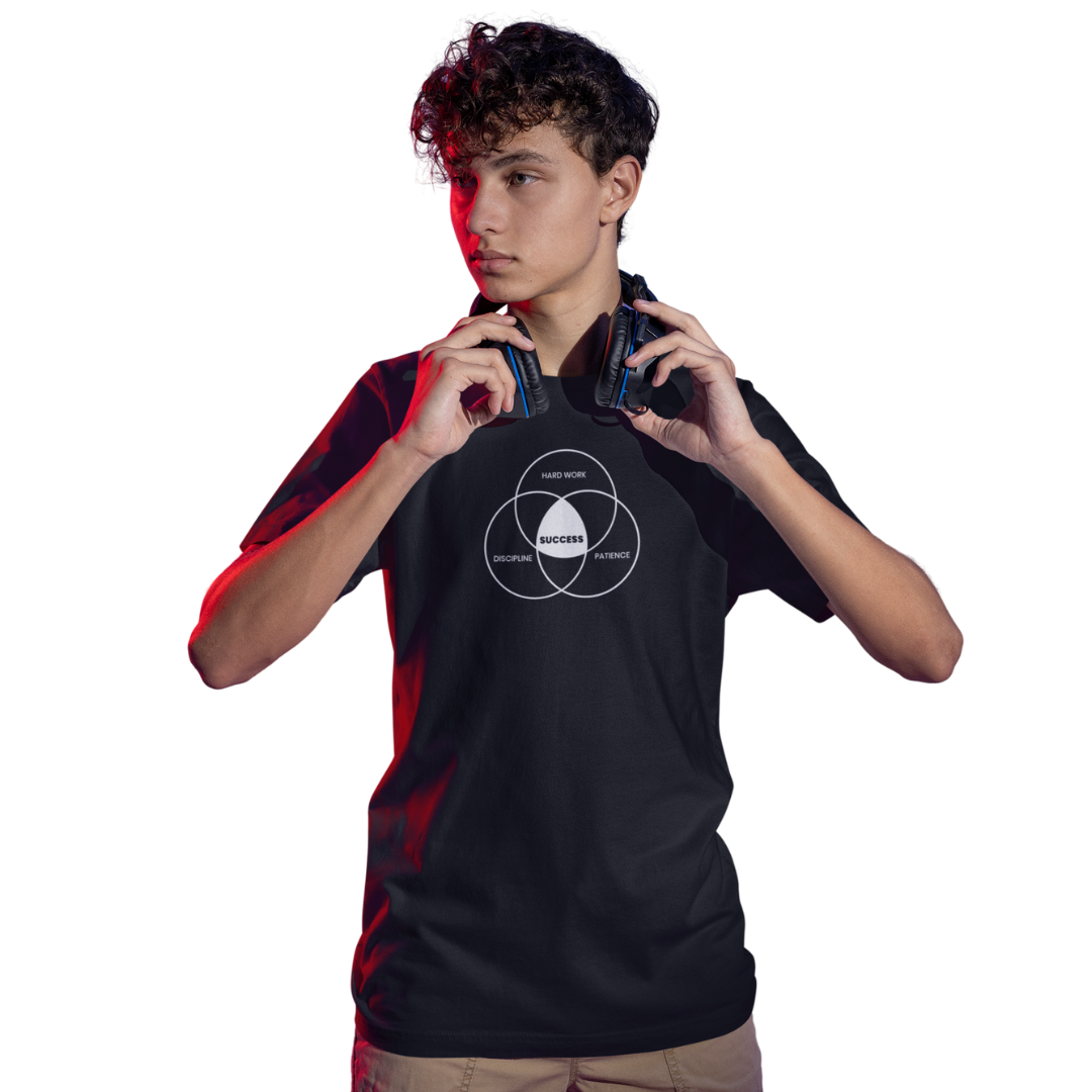 Hard Work, Patience, Discipline = Success | Motivational Graphic Printed Unisex T-Shirt | Regular Fit | 100% Cotton