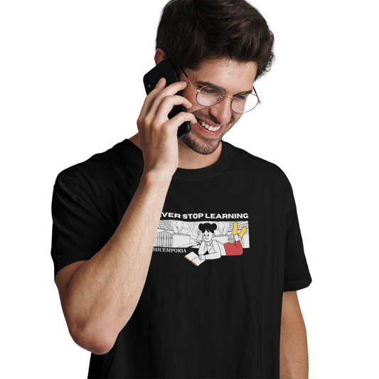 Never Stop Learning | Educational Graphic Printed Unisex T-Shirt | Regular Fit | 100% Cotton