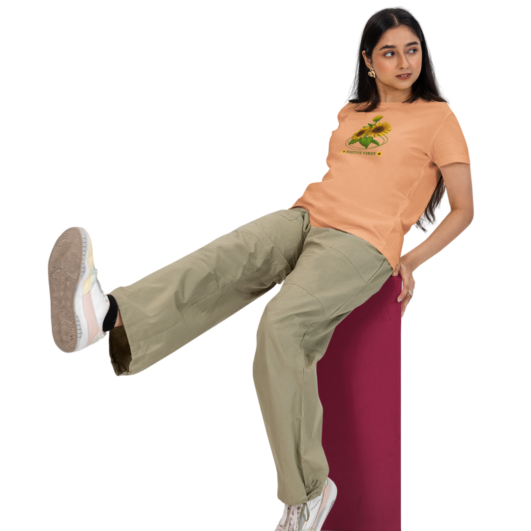 Positive Vibes Graphic T-Shirt for Women | Uplifting Design | Comfortable Casual Regular Fit | 100% Cotton