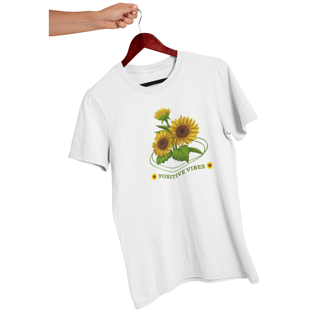 Positive Vibes Graphic T-Shirt for Women | Uplifting Design | Comfortable Casual Regular Fit | 100% Cotton